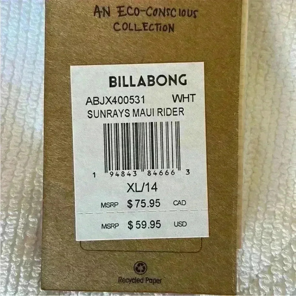 Billabong Sunrays Maui Rider Bikini Bottoms in White Size XL (14) NWT - Picture 5 of 9